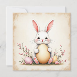 Tarjeta Festiva Conejo rústico de pascua y huevos