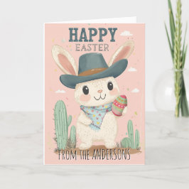 Tarjeta Festiva Conejo salvaje West Cute con huevo de Pascua