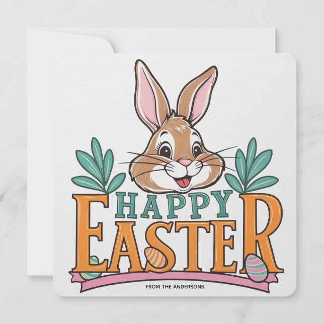 Tarjeta Festiva Conejo vintage Feliz Pascua  (Anverso)