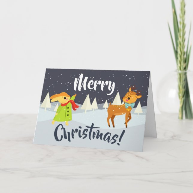 Tarjeta Festiva Conejo y ciervo de Navidades bonitos (Anverso)