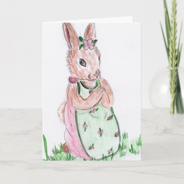 Tarjeta Festiva Conejo y flores de Pascua (Anverso)