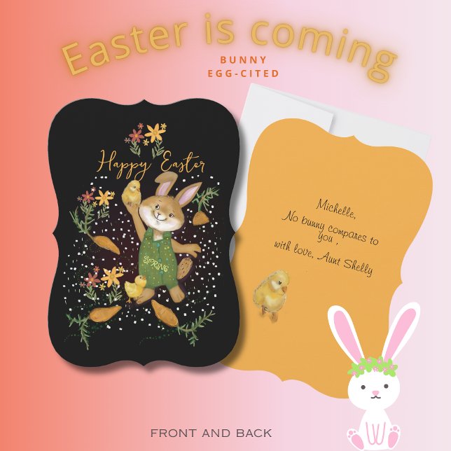 Tarjeta Festiva Conejo y zanahorias cortas (Cute Bunny and carrots Holiday Card)