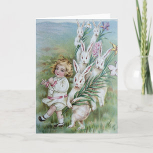 Tarjeta Festiva Conejos blancos después del Chica