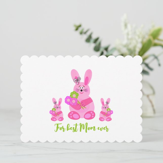 Tarjeta Festiva Conejos con flores (Anverso de pie)