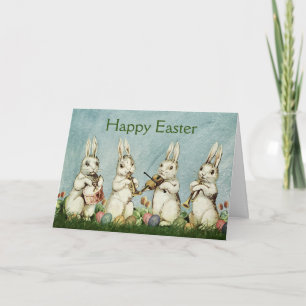 Tarjeta Festiva Conejos de Pascua musicales vintage Feliz Pascua