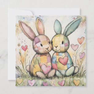 Tarjeta Festiva Conejos de Patchwork San Valentín