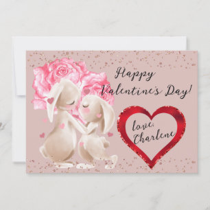 Tarjeta Festiva Conejos enamorados Corazón Rojo San Valentín