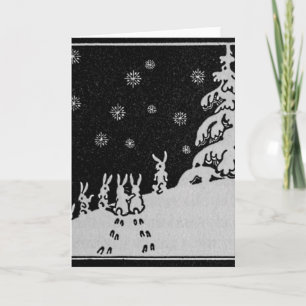 Tarjeta Festiva Conejos y ilustracion del invierno del árbol de