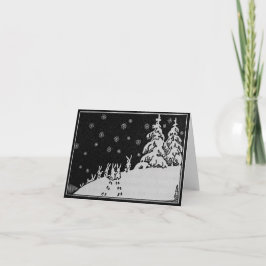 Tarjeta Festiva Conejos y ilustracion del invierno del árbol de