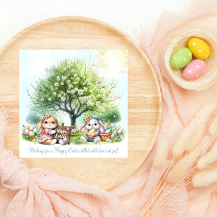 Tarjeta Festiva Conejos y mariposas lindos en acuarela para Pascua