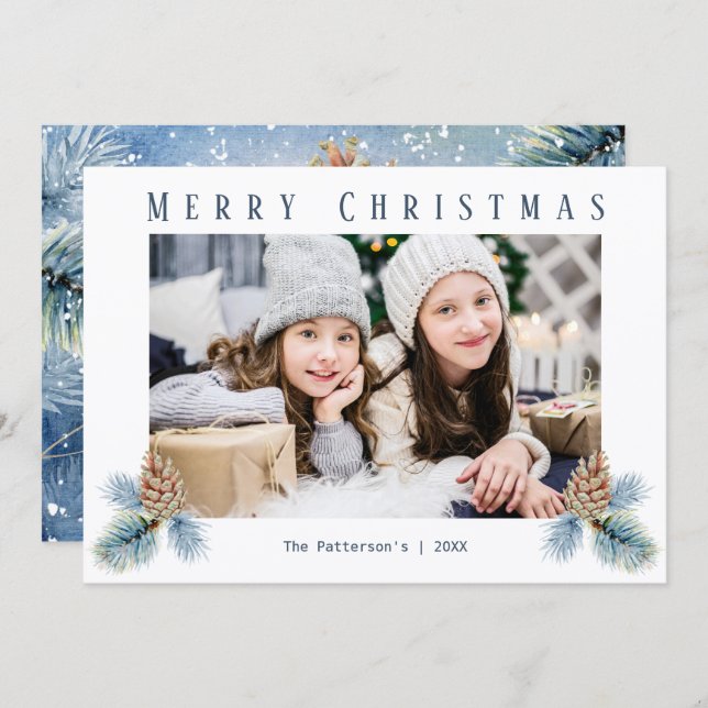 Tarjeta Festiva Cones De Pino De Invierno (Anverso / Reverso)