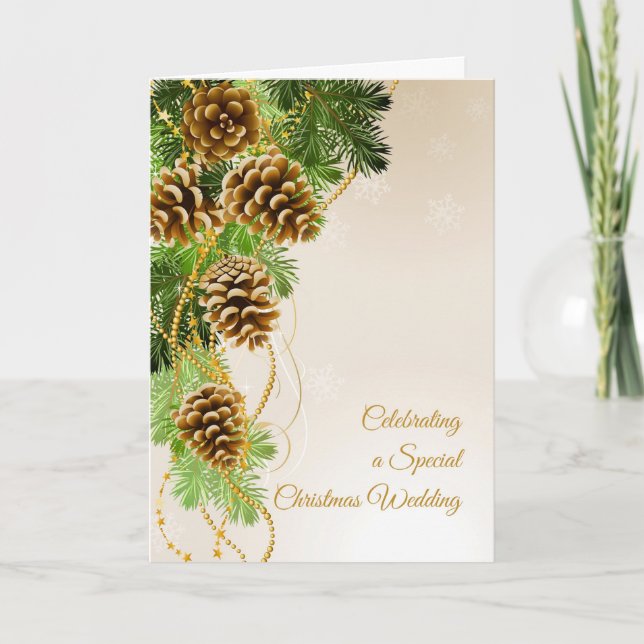 Tarjeta Festiva Cones de pino, Evergreens, Navidades Bodas felicit (Anverso)
