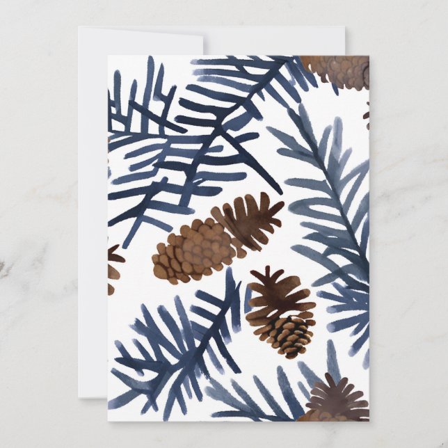 Tarjeta Festiva Cones de pino y ramas | Pintura de invierno acuare (Anverso)