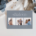 Tarjeta Festiva Conexión estriada | Collage de fotos Hanukkah<br><div class="desc">Envíe saludos de Hanukkah a amigos y familiares en estilo moda con nuestras elegantes tarjetas de fotos. Diseñada para acomodar tres de tus fotos cuadradas favoritas dispuestas una al lado de la otra en formato de collage, la tarjeta muestra el saludo de tu personalizado (mostrado con "Hanukkah alegre") y el(los)...</div>