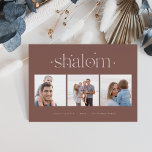 Tarjeta Festiva Conexión estriada | Collage de fotos Hanukkah<br><div class="desc">Envíe saludos de Hanukkah a amigos y familiares en estilo moda con nuestras elegantes tarjetas de fotos. Diseñada para acomodar tres de tus fotos cuadradas favoritas dispuestas una al lado de la otra en formato de collage, la tarjeta muestra el saludo de tu personalizado (mostrado con "Hanukkah alegre") y el(los)...</div>