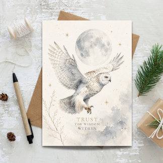 Tarjeta Festiva Confía en la Sabiduría Interior del Búho de Nieve