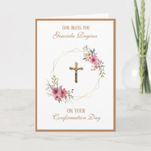 Tarjeta Festiva Confirmación del Sacramento Vela Floral Crucifijo