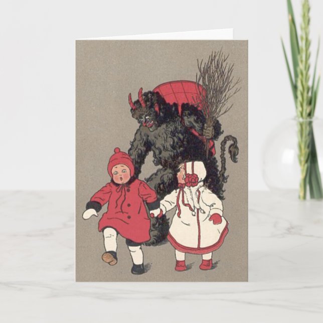 Tarjeta Festiva Conmutador Krampus Persiguiendo Niños (Anverso)