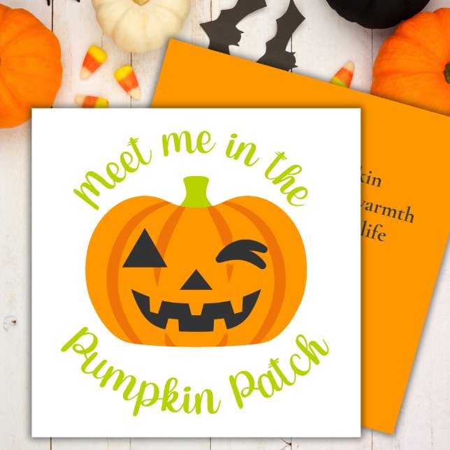 Tarjeta Festiva Conozcame En La Diversión Del Parche De Calabaza Y (Meet Me In The Pumpkin Patch Fun & Cute Halloween Holiday Card)