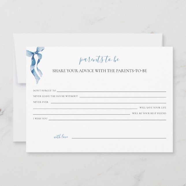 Tarjeta Festiva Consejos de Baby Shower Pastel Blue Bow para los p (Anverso)
