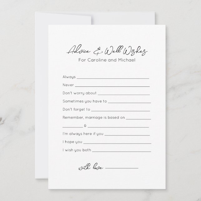 Tarjeta Festiva Consejos y buenos deseos - juego de ducha para nov (Anverso)