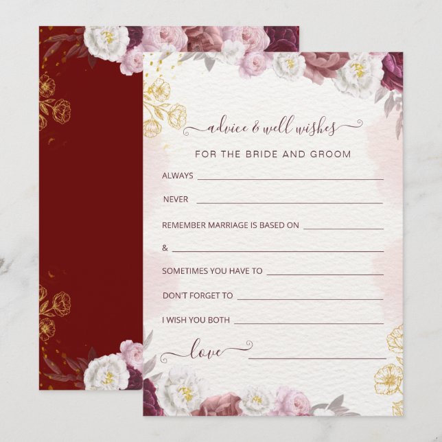 Tarjeta Festiva Consejos y deseos para novia y novio (Anverso / Reverso)