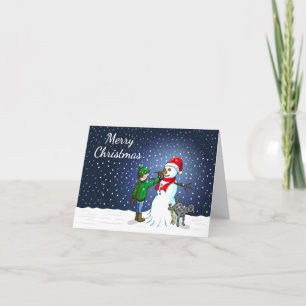 Tarjeta Festiva Construcción de muñeco de nieve
