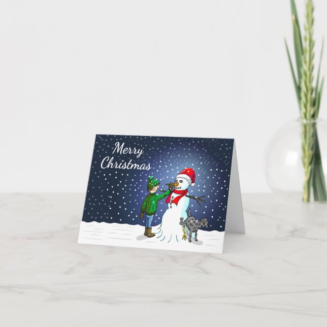 Tarjeta Festiva Construcción de muñeco de nieve (Anverso)