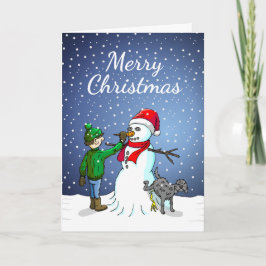 Tarjeta Festiva Construcción de muñeco de nieve