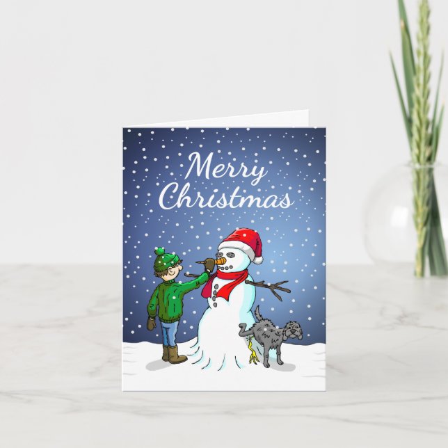 Tarjeta Festiva Construcción de muñeco de nieve (Anverso)