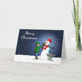 Tarjeta Festiva Construcción de muñeco de nieve