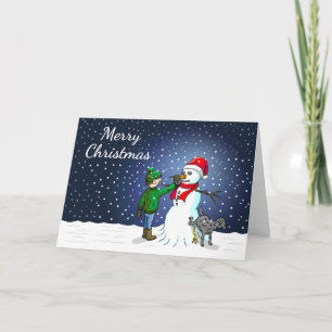 Tarjeta Festiva Construcción de muñeco de nieve