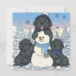 Tarjeta Festiva Construyamos un muñeco de nieve cachorro de Terran
