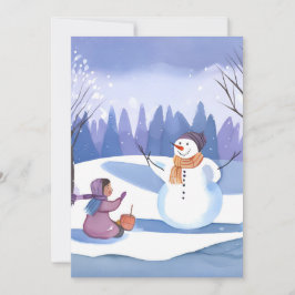 Tarjeta Festiva Construyamos un muñeco de nieve | Pintura de invie
