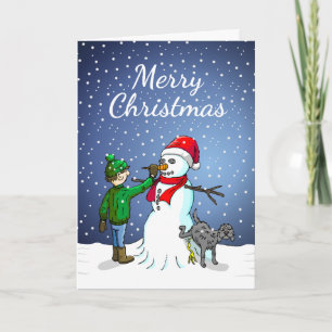 Tarjeta Festiva Construyendo un muñeco de nieve
