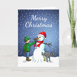 Tarjeta Festiva Construyendo un muñeco de nieve