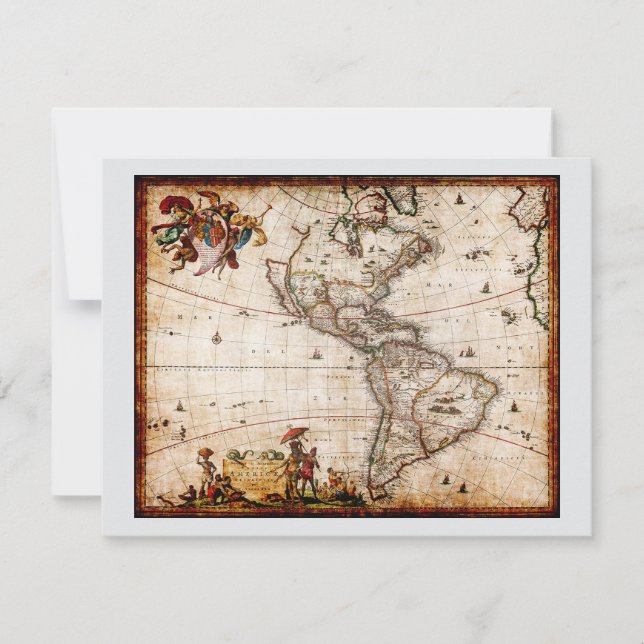 Tarjeta Festiva Continente de América Mapa Antiguo (Anverso)