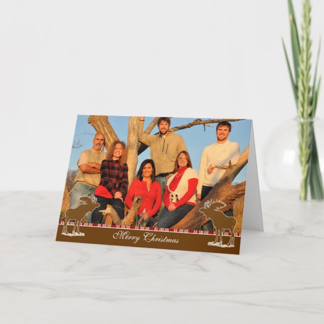 Tarjeta Festiva Contorno blanco de Moose navideño (Anverso)