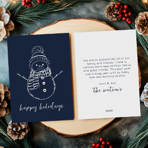 Tarjeta Festiva Contorno de muñeco de nieve simple azul marino mod