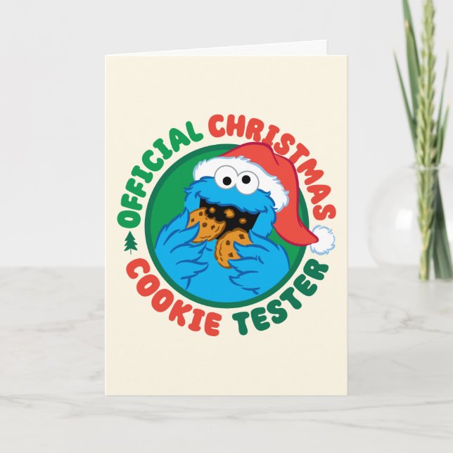 Tarjeta Festiva Cookie Monster | Navidades oficiales Cookie Tester (Anverso)