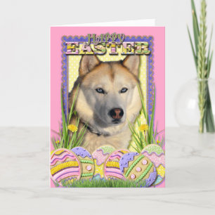 Tarjeta Festiva Cookies de Huevo de Pascua - Cobre Husky Siberiano
