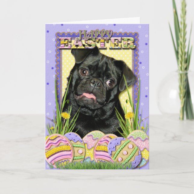 Tarjeta Festiva Cookies de Huevo de Pascua - Pug - Ruffy (Anverso)