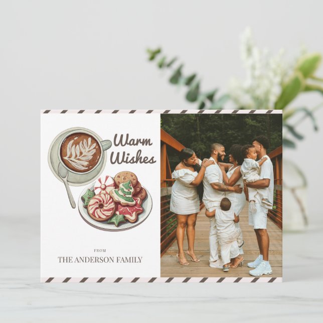 Tarjeta Festiva Cookies y Cocoa advierten que desea Navidades (Anverso de pie)