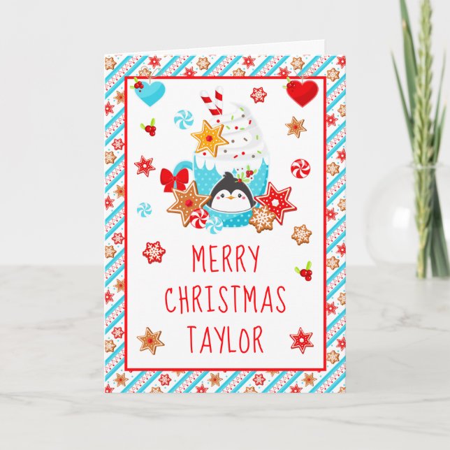 Tarjeta Festiva Cookies y Cocoa Blue Merry Christmas (Anverso)