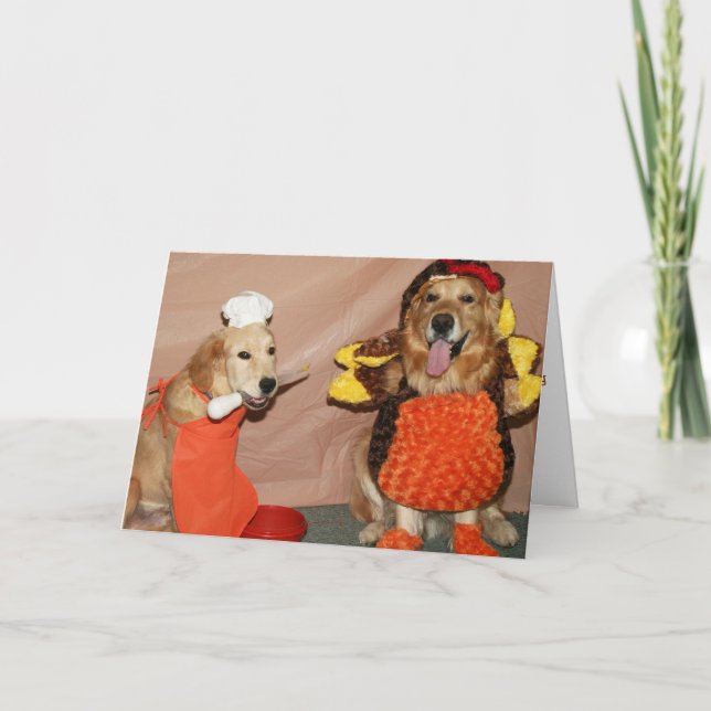 Tarjeta Festiva Cookin 'Up Some Golden Thankending Turkey (Anverso)