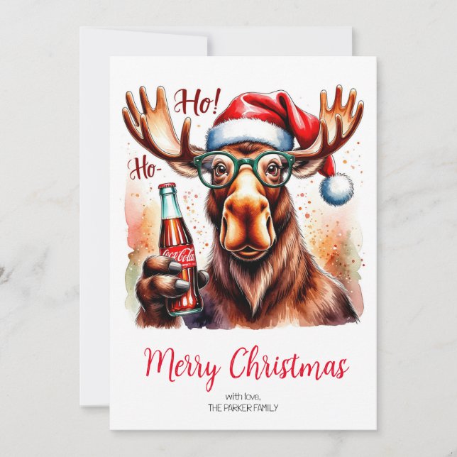 Tarjeta Festiva Cool Moose Merry Christmas Card (Anverso)