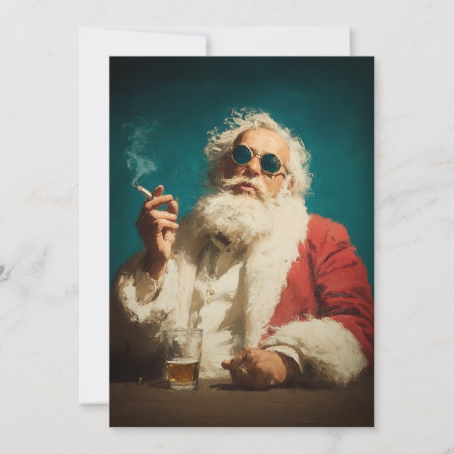 Tarjeta Festiva Cool Retro Santa Portrait (Anverso)