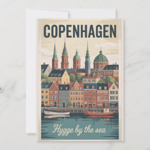 Tarjeta Festiva Copenhague Dinamarca Retro Silueta Urbana Paisaje