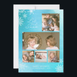 Tarjeta Festiva Copia de Copo de Nieve en Acuarela Azul Deja que N<br><div class="desc">Esta tarjeta de vacaciones fotográfica presenta tus fotos y las palabras "Let it Snow" en una fuente de moda y copos de nieve contra un fondo de acuarela azul. La tarjeta tiene un fondo azul sólido en la parte posterior.</div>