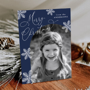 Tarjeta Festiva Copia de Elegantes Copos de Nieve Azul Marino 2